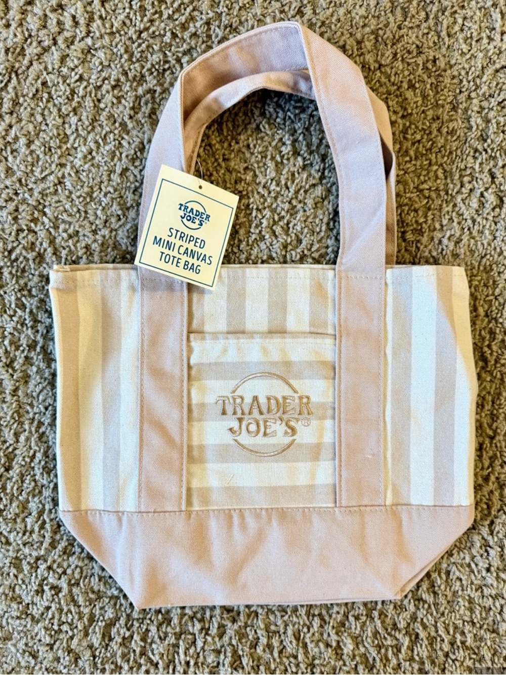 NEW Trader Joe’s Tan Stripe Mini Canvas Tote Bag